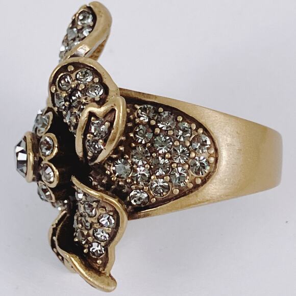 Signed Heidi Daus Gold Tone Floral Flower Rhinestone Cocktail Ring 6.75 Vintage - Picture 13 of 16